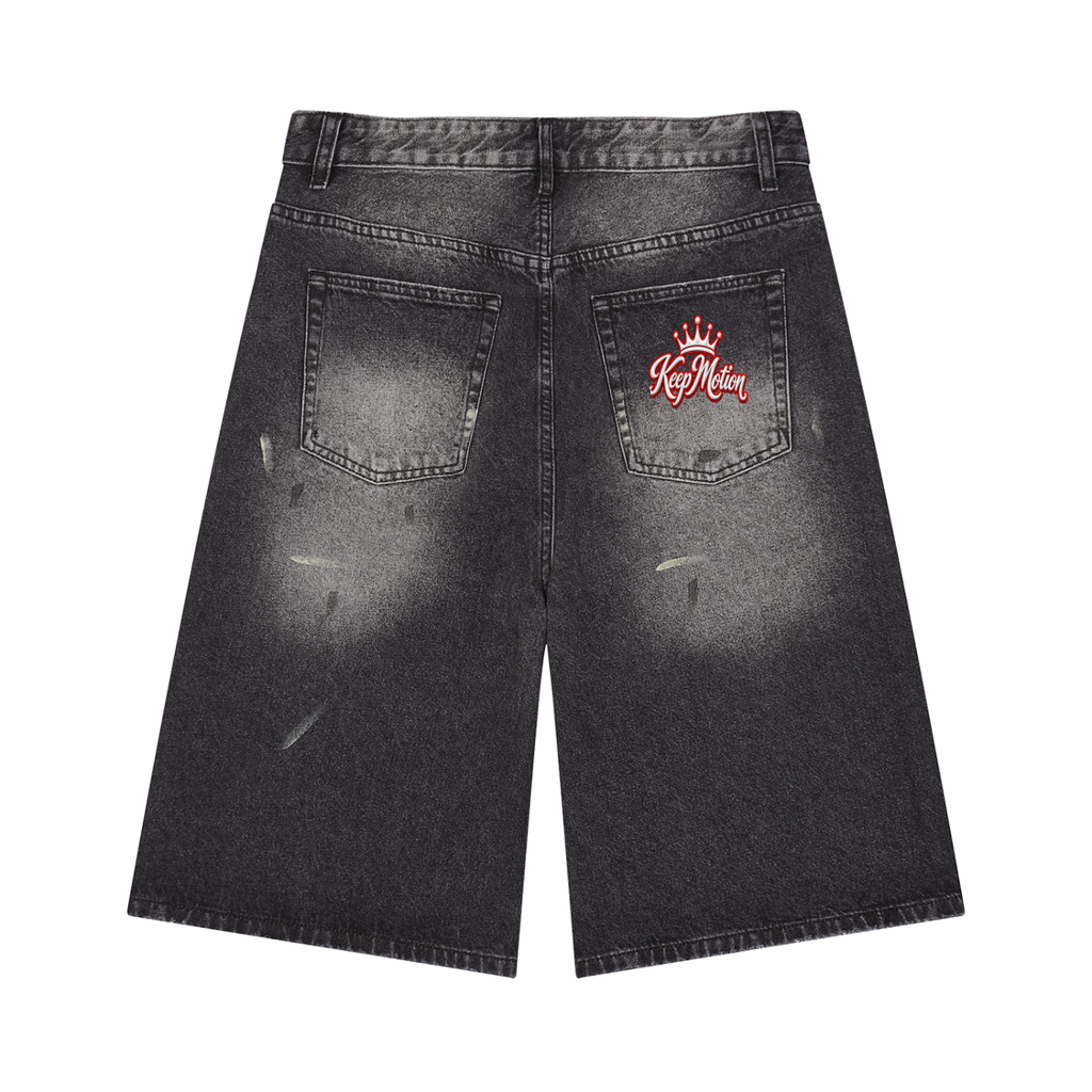 KEEP MOTION VINTAGE WASH WIDE LEG DENIM SHORTS