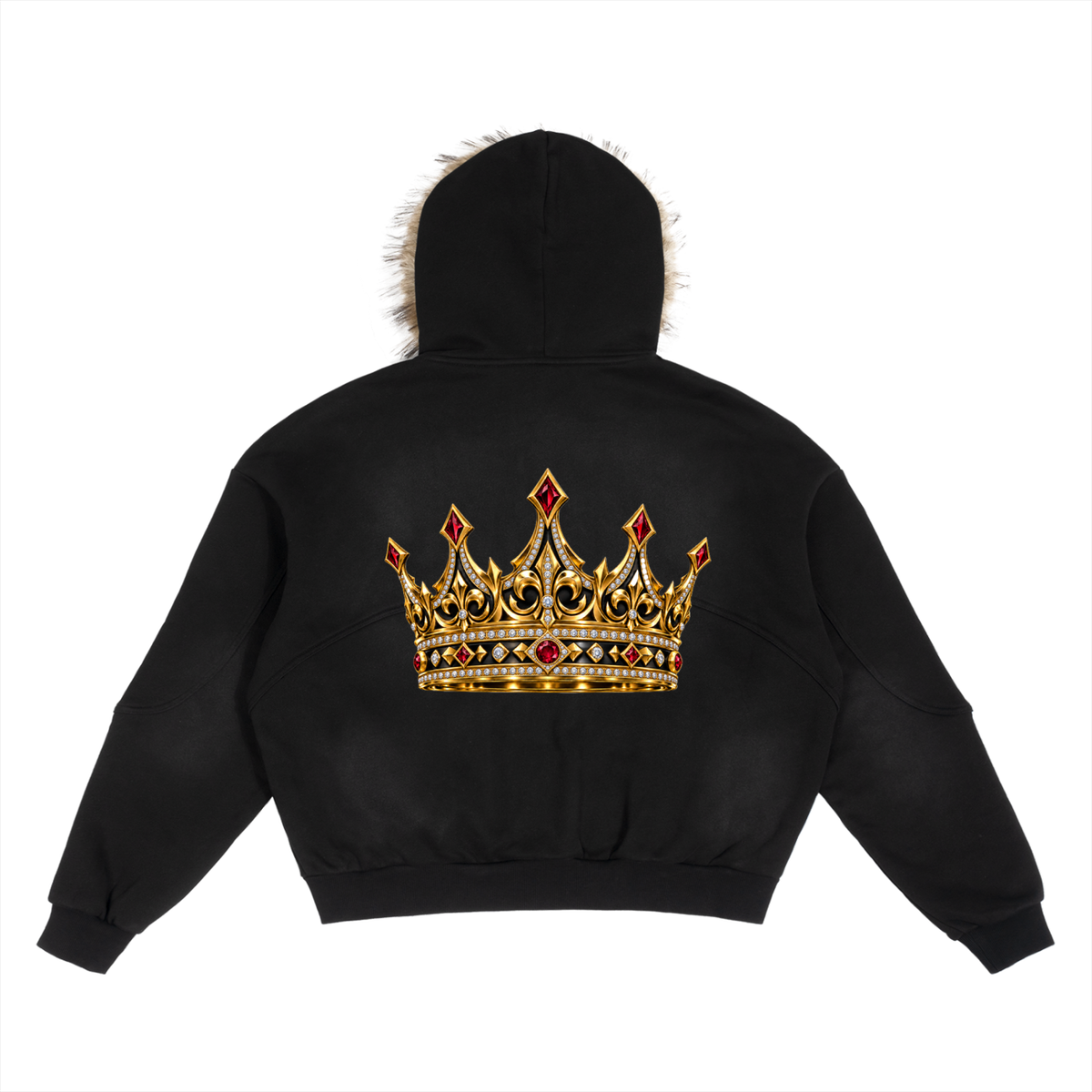 KEEP MOTION Sun Fade Boxy Detachable Fur Hoodie
