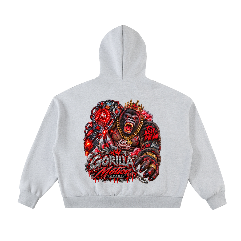 KEEP MOTION GORILLA Fleeced Full-Zip Boxy Hoodie