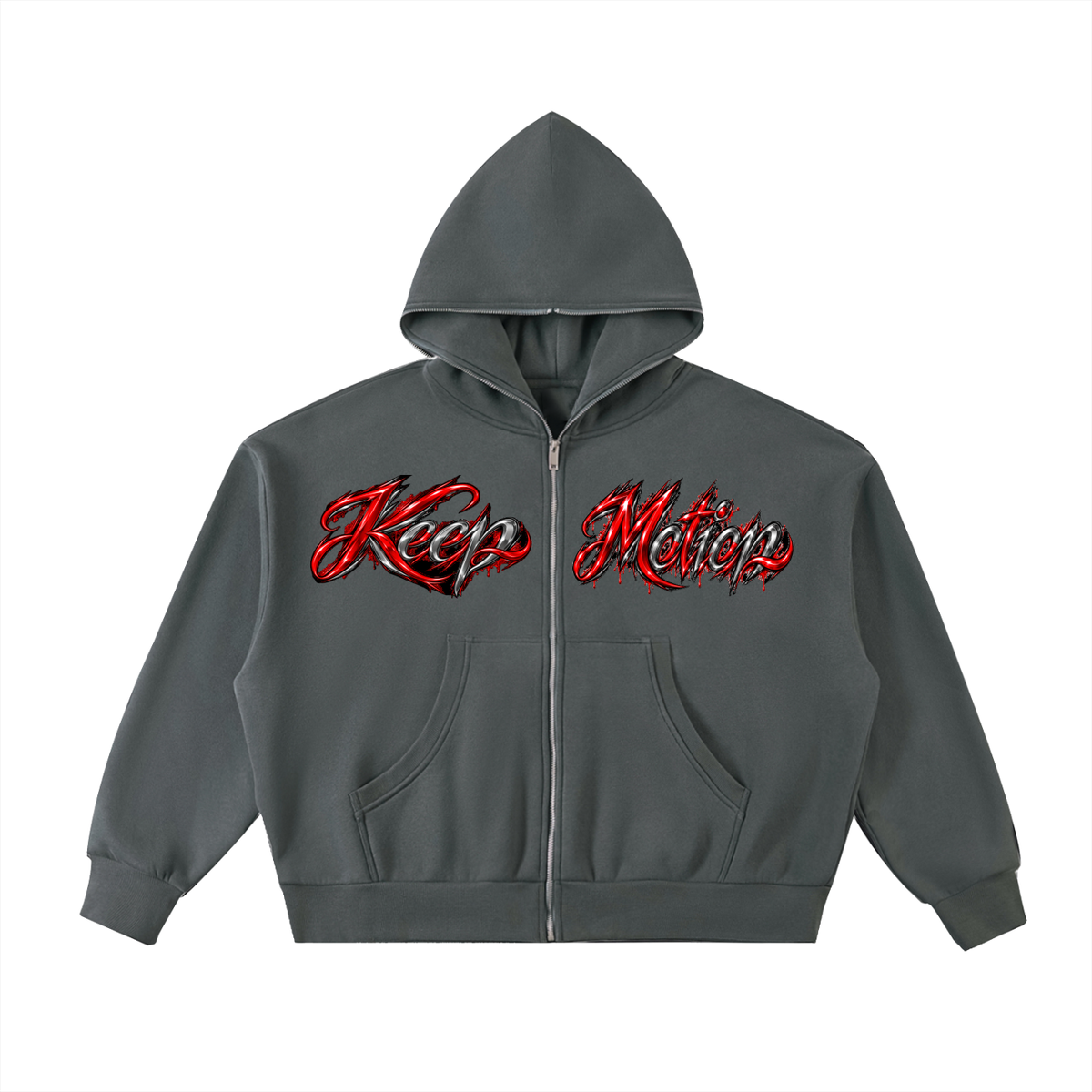 KEEP MOTION GORILLA Fleeced Full-Zip Boxy Hoodie