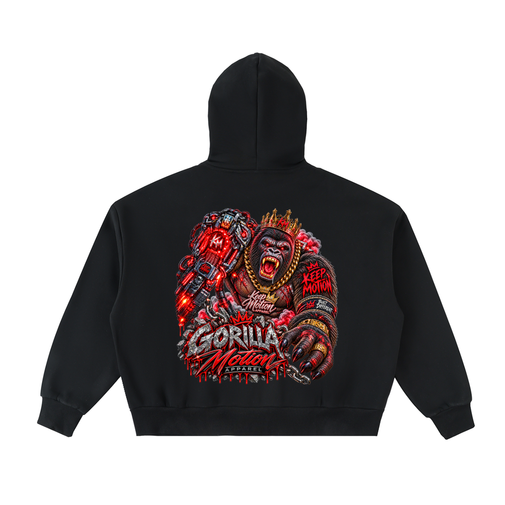 KEEP MOTION GORILLA Fleeced Full-Zip Boxy Hoodie