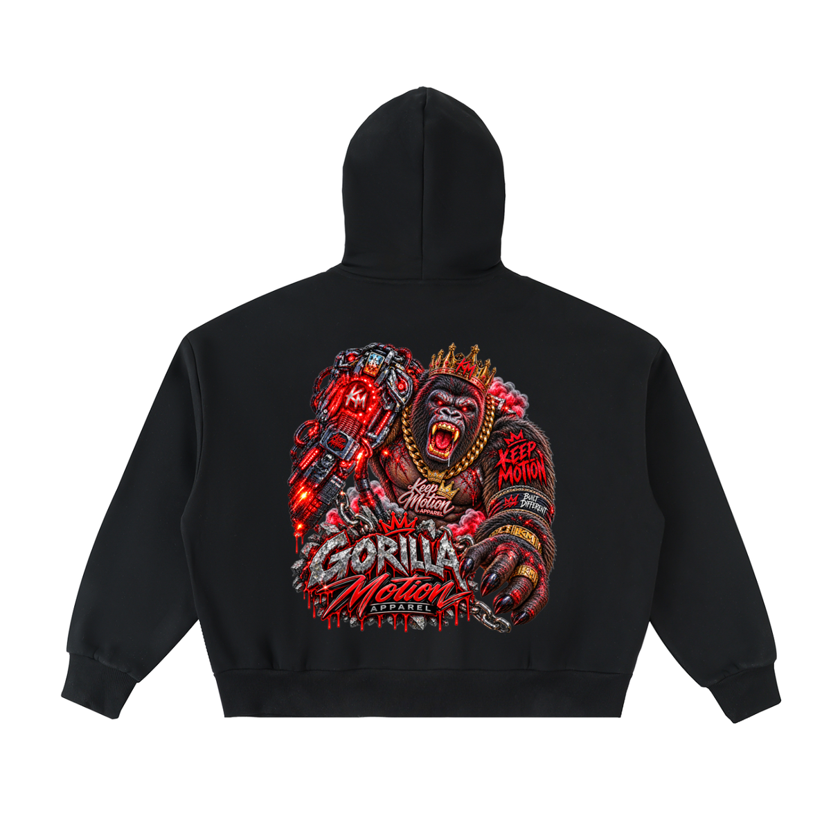 KEEP MOTION GORILLA Fleeced Full-Zip Boxy Hoodie