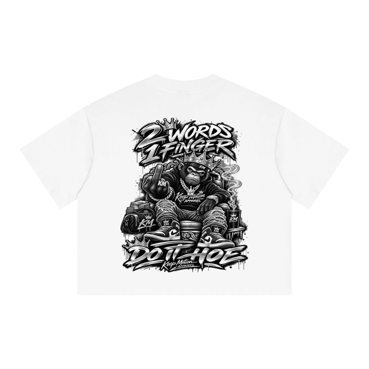 KEEP MOTION 2 WORDS 1 FINGER Unisex Boxy Drop Shoulder Crop T-Shirt