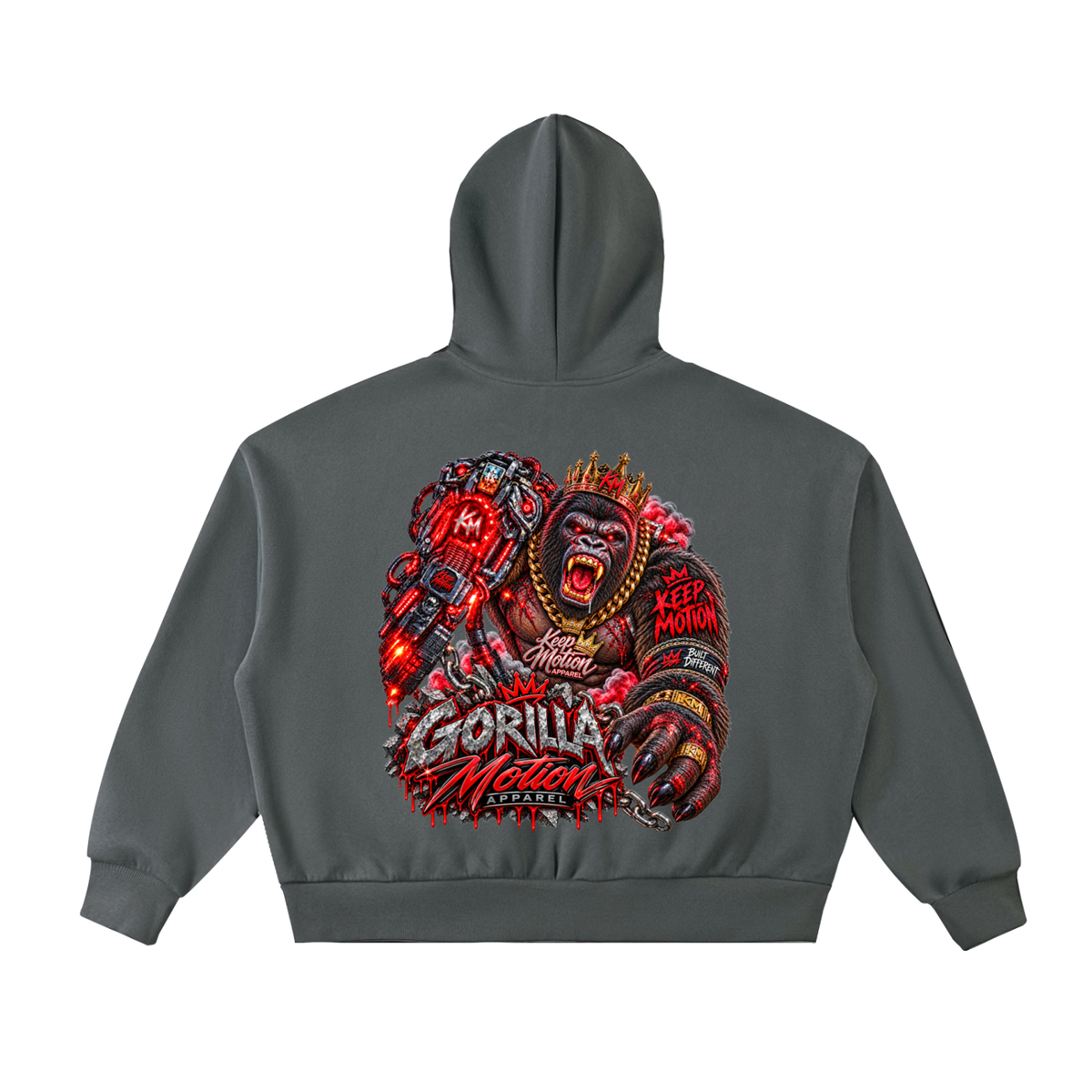 KEEP MOTION GORILLA Fleeced Full-Zip Boxy Hoodie